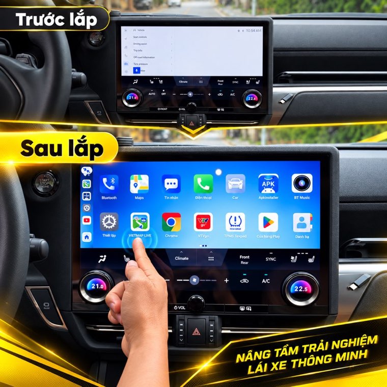 Màn hình xe trước và sau khi lắp Texpad