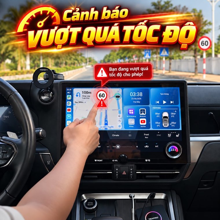 Cảnh báo vượt quá tốc độ trên màn hình ô tô